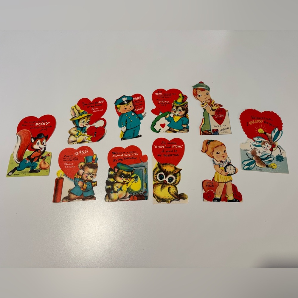 Vintage Animal and Character Valentine Card Lot 10ct